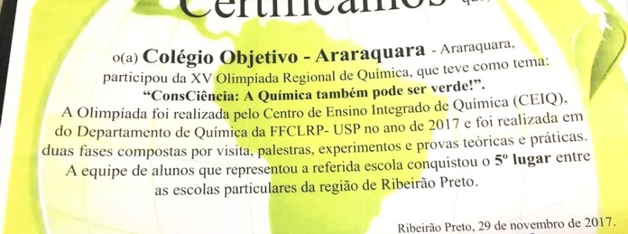 Certificado Olimpíada de Química Ribeirão Preto